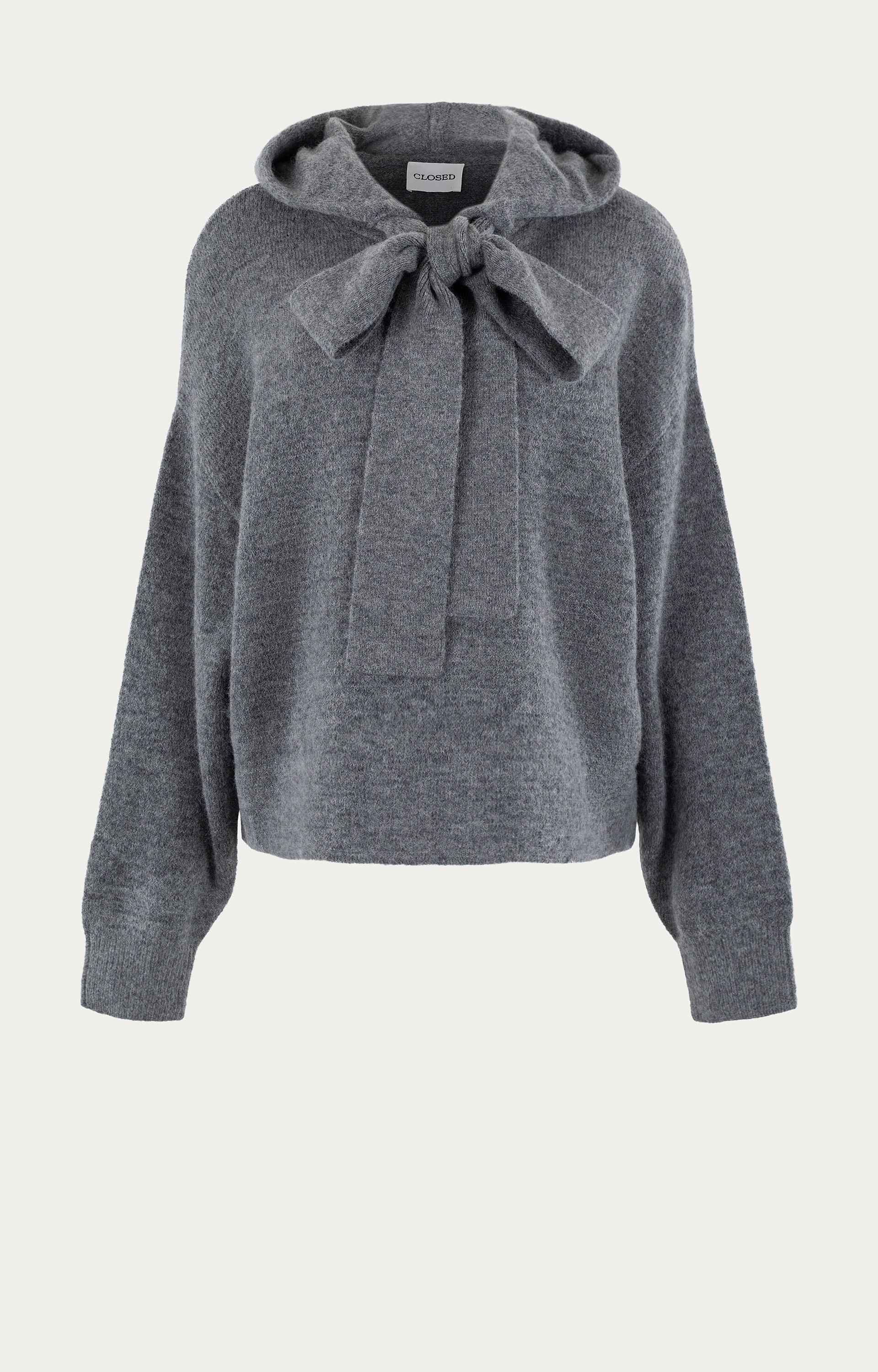Hoodie van wolmix met strik
