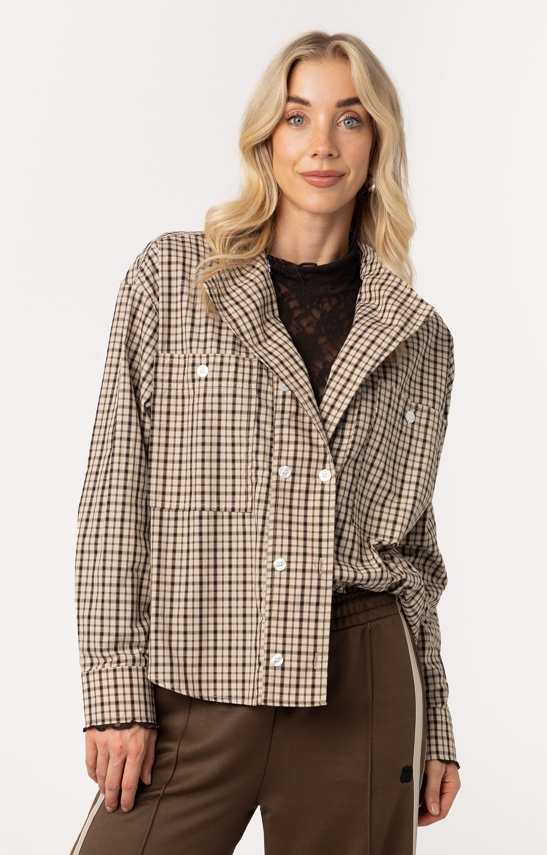 Blouse High Collar Check